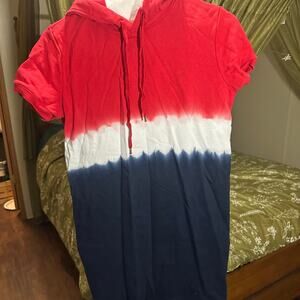 Lauren Ralph Lauren Red White Blue Tie-Dye Short Sleeve Hoodie Size M